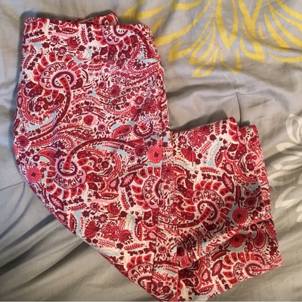 LOFT Red and White Paisley Pencil Skirt